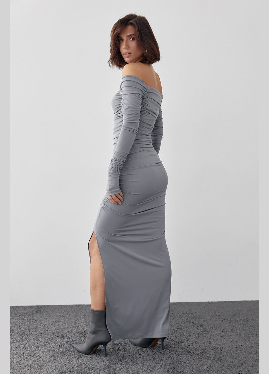 Сіра вечірня довга вечірня сукня з драпіруванням - сірий колір, l (sku_00188) No Brand однотонна