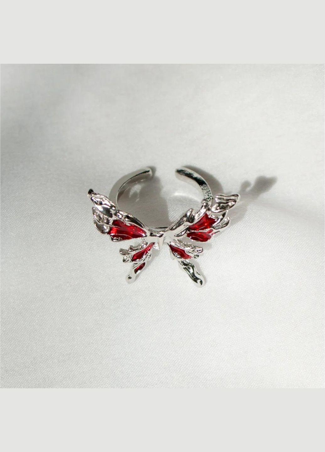 Казкове колечко з червоним метеликом сріблясте фентезійний fairycore стильне унісекс каблучка з великим метеликом для підлітка No Brand (331155363)
