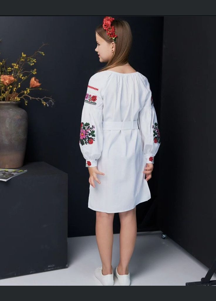 Белая платье вышиванка для девочки традиционное лен, платье с вышивкой для девочки, (341327499)