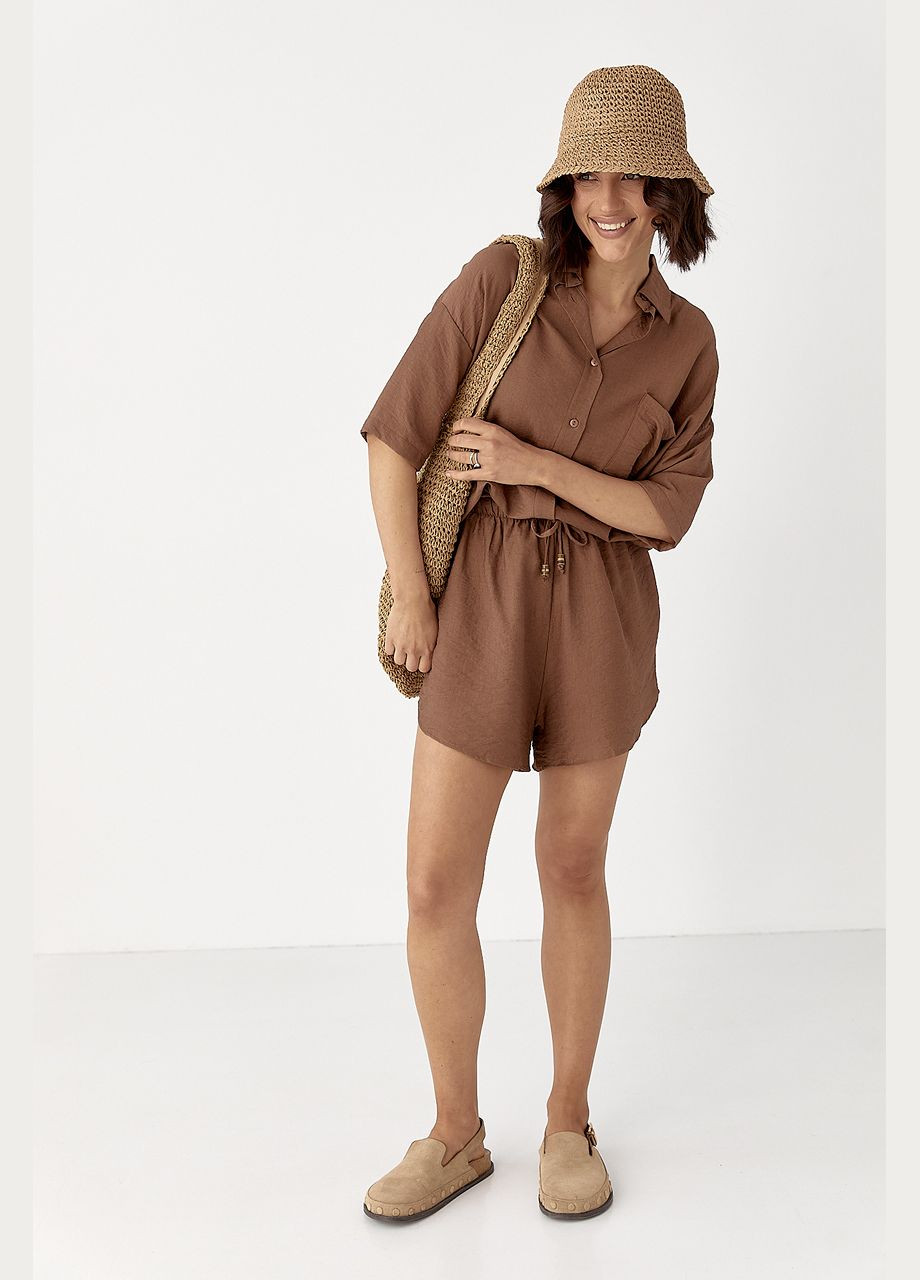 Летний костюм с рубашкой на пуговицах и шортами Lurex (330357685)