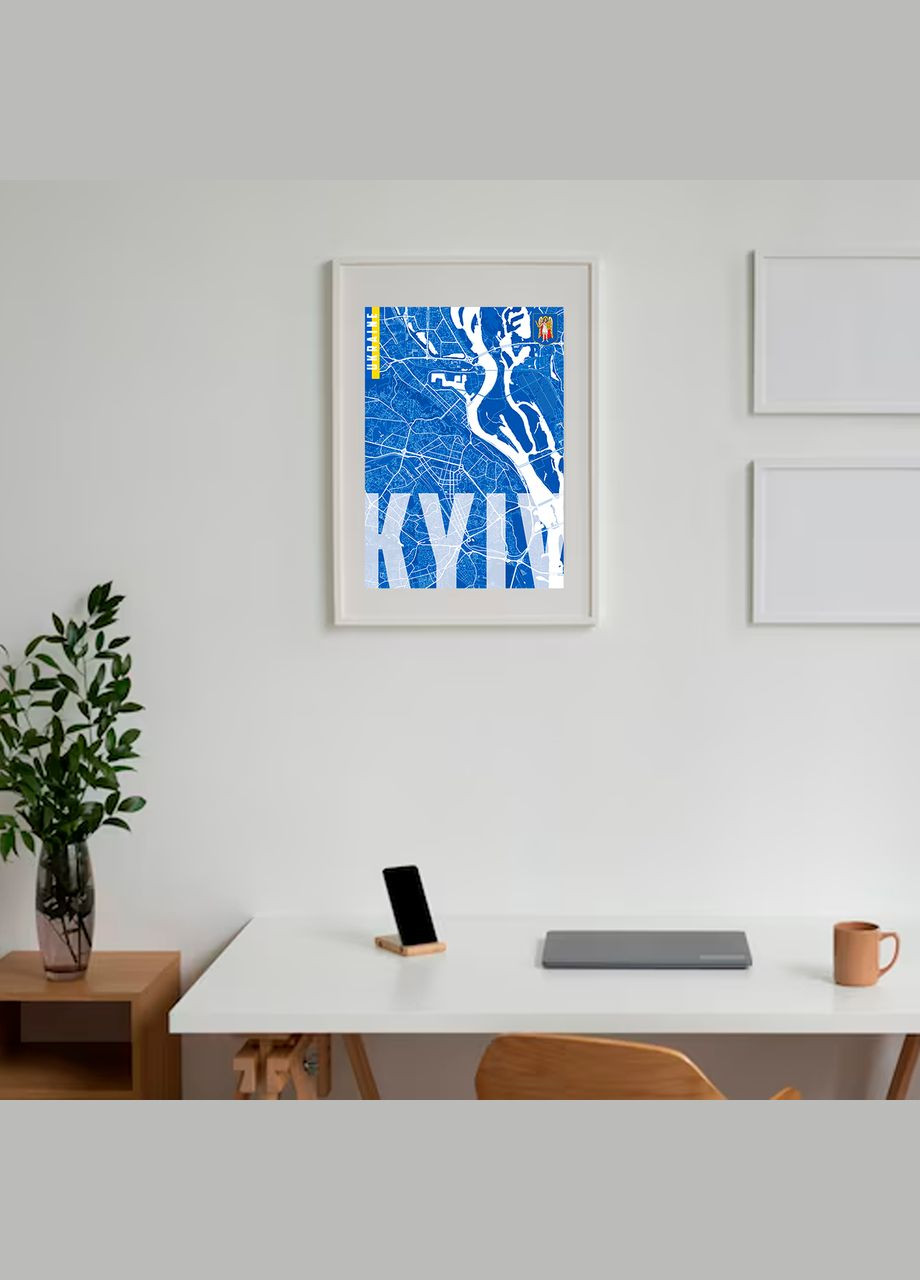 Плакат- с патриотическим принтом "Карта города Киев Украина. Map of Kiev Ukraine (синяя)" А1 Кавун постер (316208773)