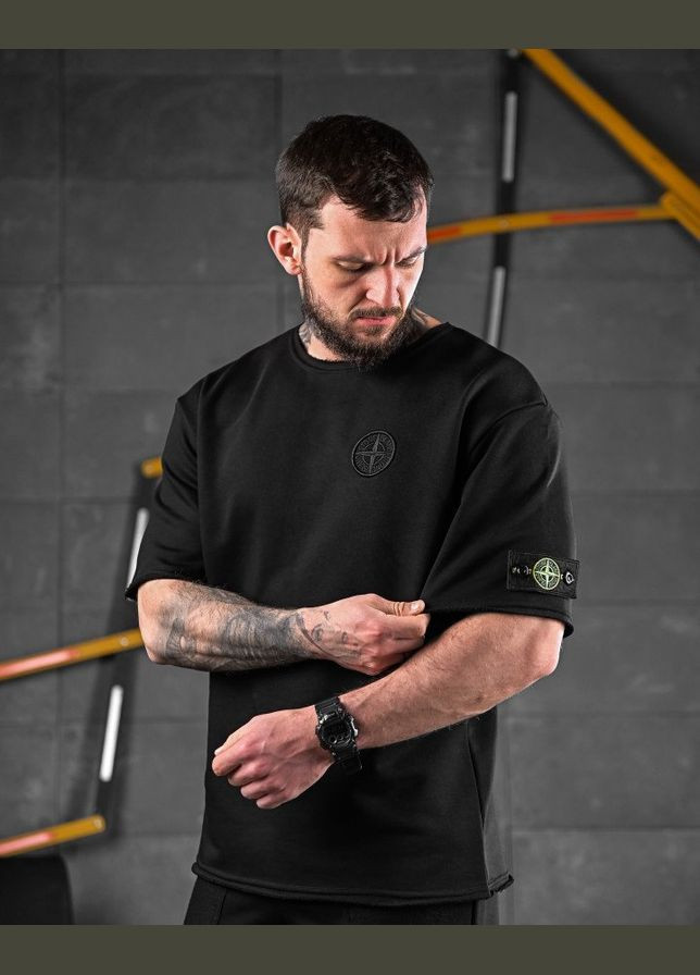 Стильний чоловічий літній костюм Stone Island тринитка чорний Freedom (340272986)