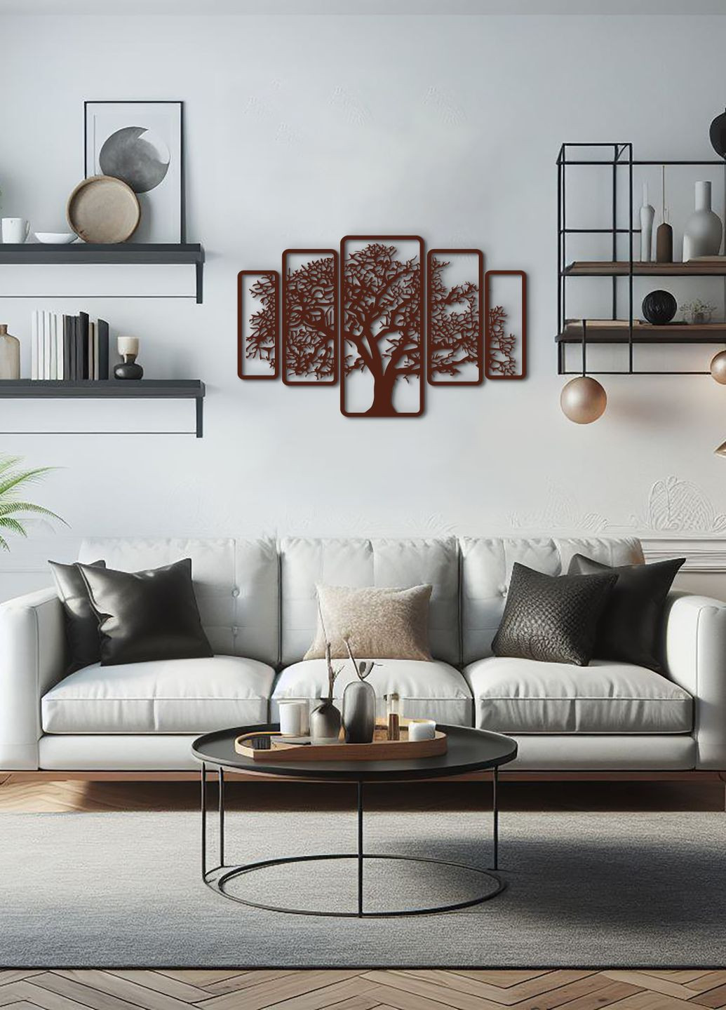 Декоративне панно на стіну, дерев'яний декор для дому "Дерево картина з 5 частин", картина лофт 70х115 см Woodyard (292113548)