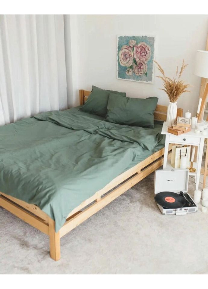 Постельное белье полуторное Home Вареный хлопок 21039 160х215 см холодный зеленый DUSHKA (336327673)