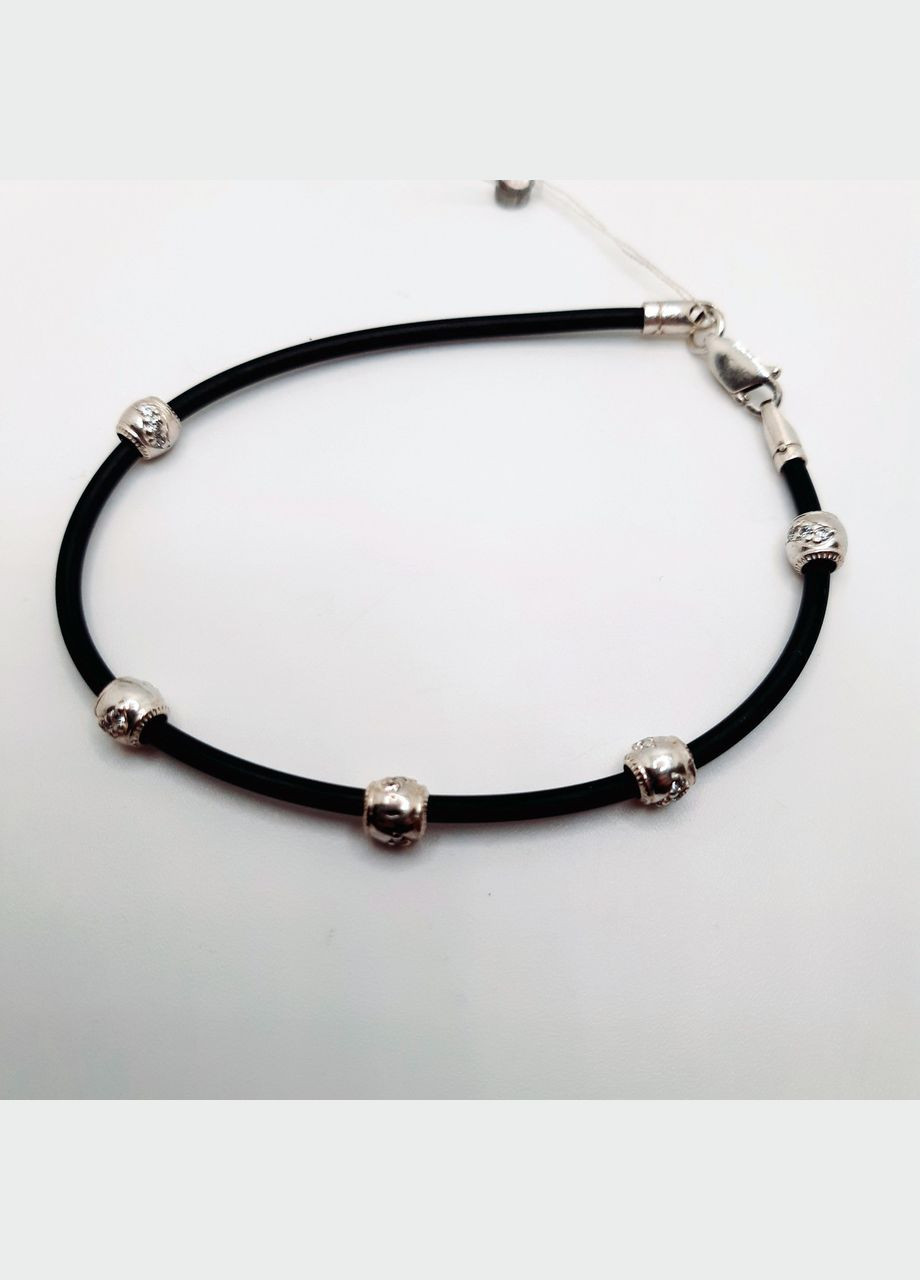 Браслет срібло 925° 3,98г. 19 розмір каучук+5 бочонків (4640) Лазурит (322288861)