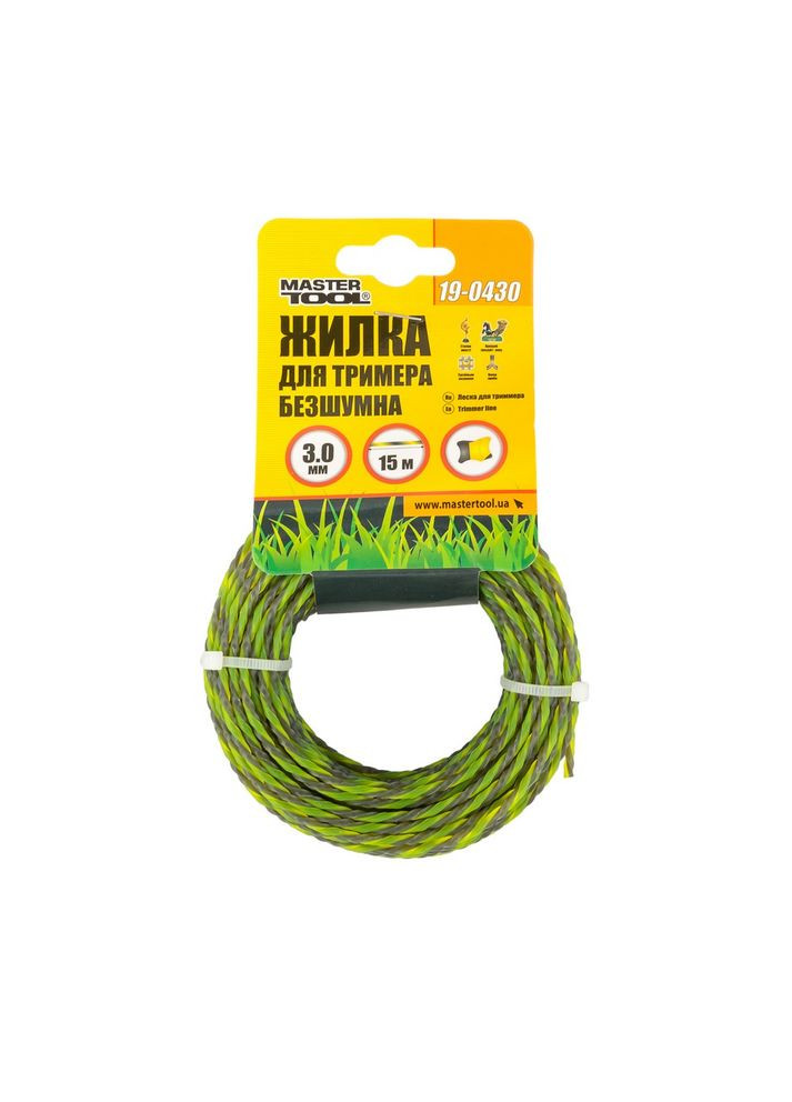 Леска для триммера GM SPIRAL SQUARE 3.00 мм 15 м двухцветная бесшумная (19-0430) Mastertool (317195998)