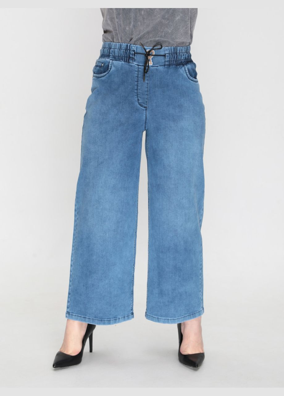 Джинсы женские голубые широкие палаццо с резинкой на поясе Палаццо Adorati - (322999521)