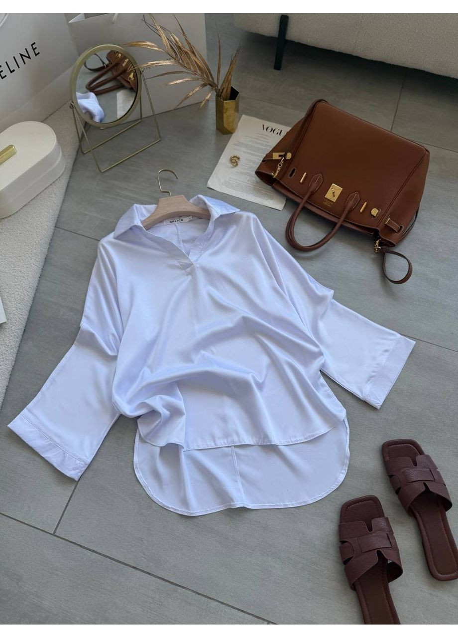 Белая кэжуал рубашка однотонная Україна с длинным рукавом