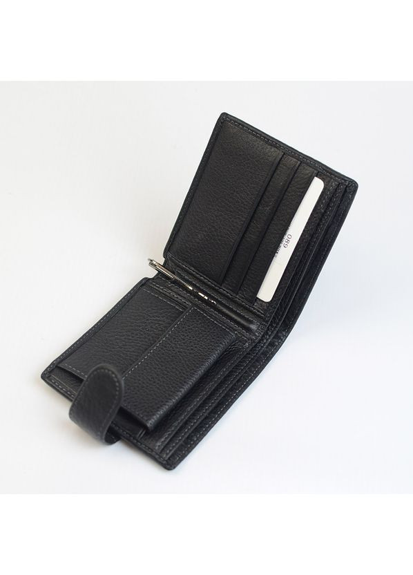 Мужской маленький кожаный черный кошелек портмоне на кнопке с зажимом для купюр No Brand (360989537)