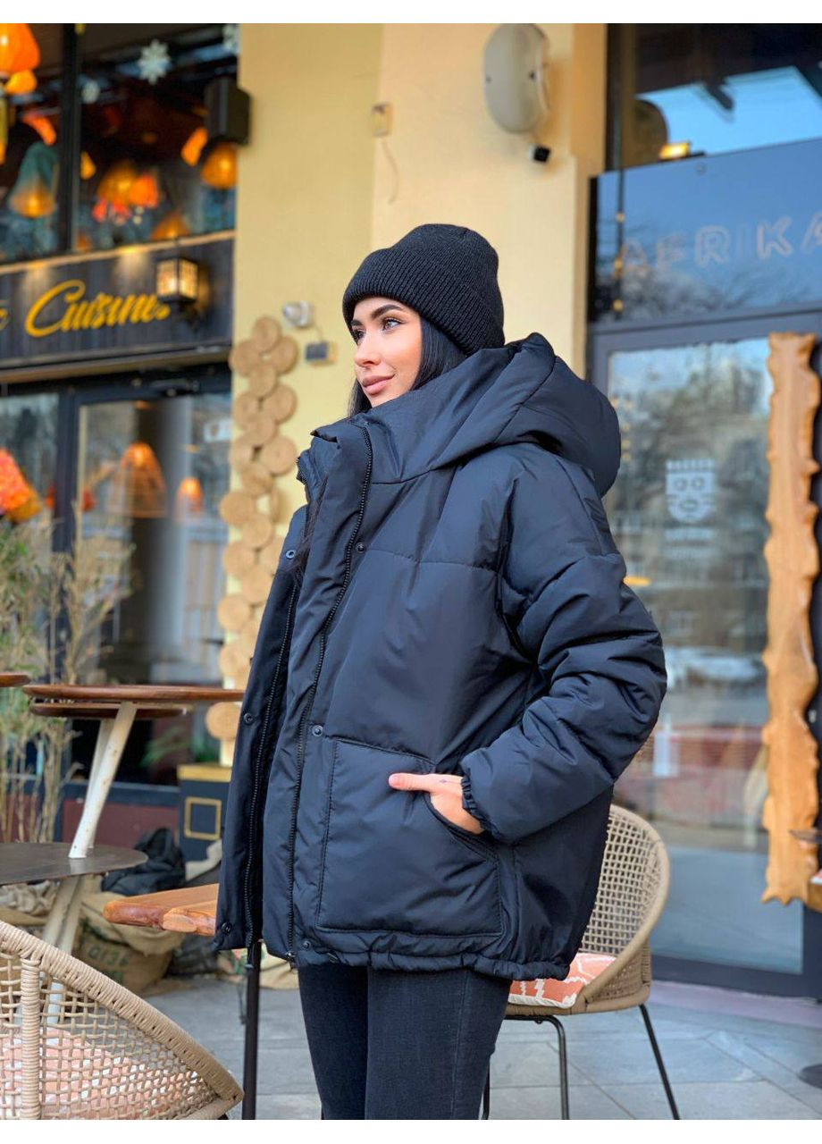 Черная зимняя 🧥 зимняя куртка на синтепоне 250 DK/DL Мода без кордонів