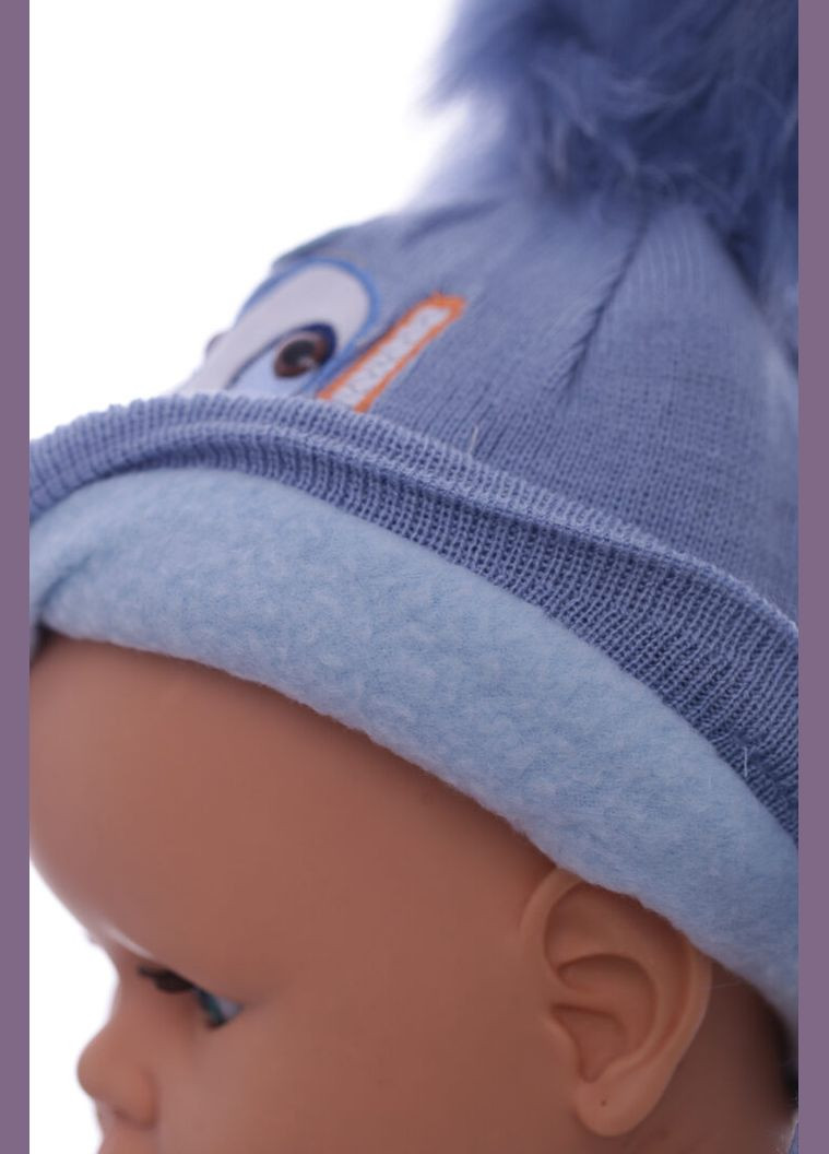 Шапка в'язка на флісі для хлопчика Очі синя 6м+ (44313) BABYKROHA (323470035)