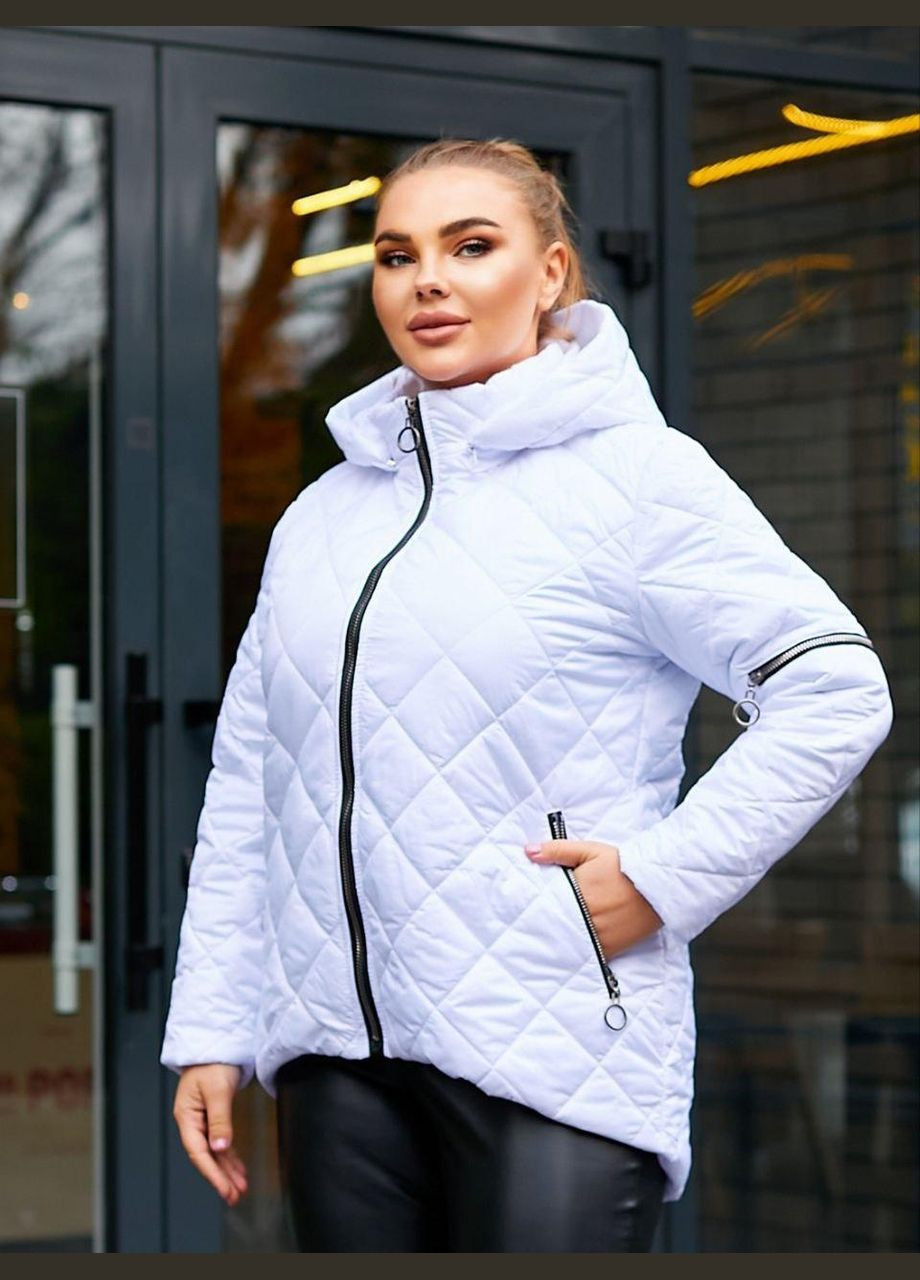 Біла зимня куртка жіноча зимова батальна sf-127 тепло та стильно білий, 50-52 Sofia