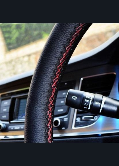 Обплетення на кермо перетяжка шкіряна чорна для діаметра від 37 до 39 см з нитками та голкою, 1 набір No Brand (332998352)