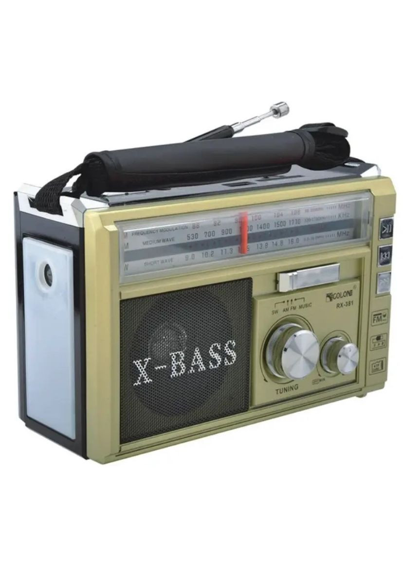 Радіоприймач на акумуляторах та на батарейках RX-381/2 USB+SD LED з ліхтариком Gold (1756375738) Golon (335419323)