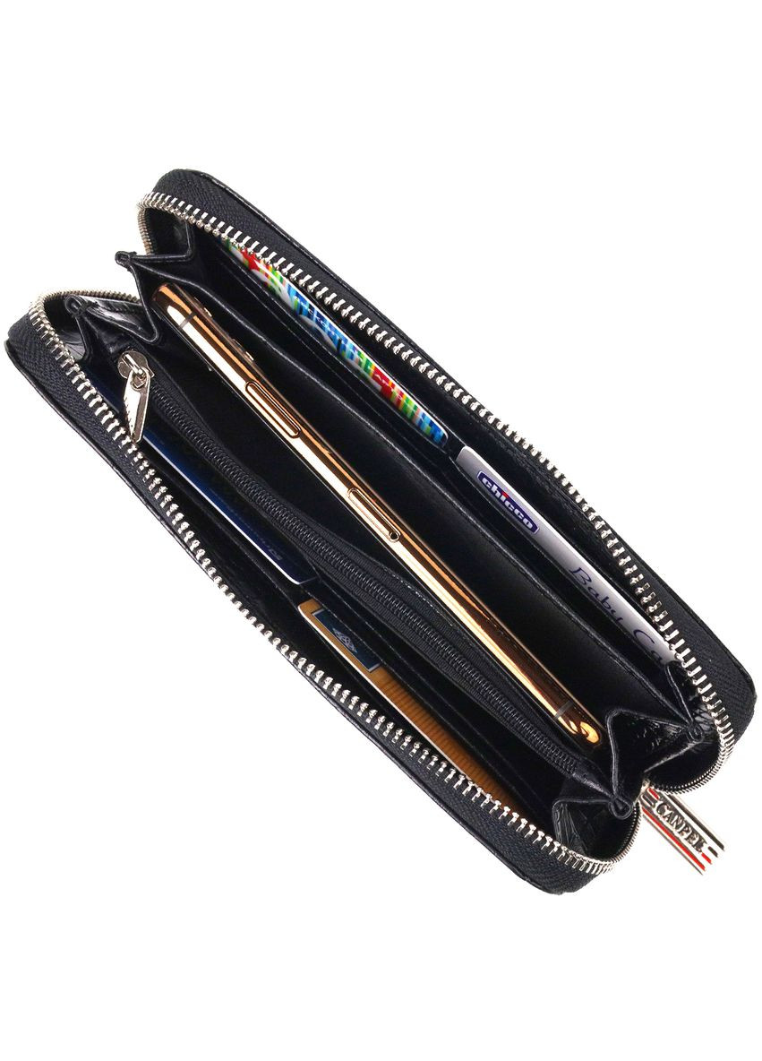 Женский кошелек из натуральной фактурной кожи под крокодила 21623 Черный Canpellini (306881386)