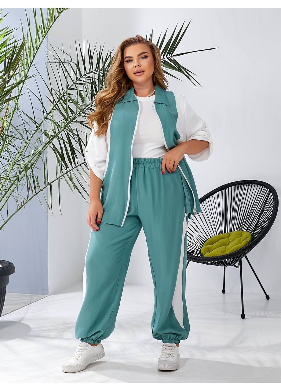 Женский льняной костюм двойка цвет мятный New Trend (304972798)