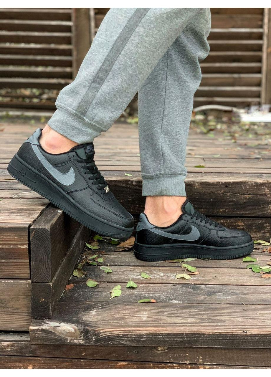 Сірі Зимовий кросівки чоловічі nike air force low winter black «grey logo» найк аір форс 1 преміум No Brand