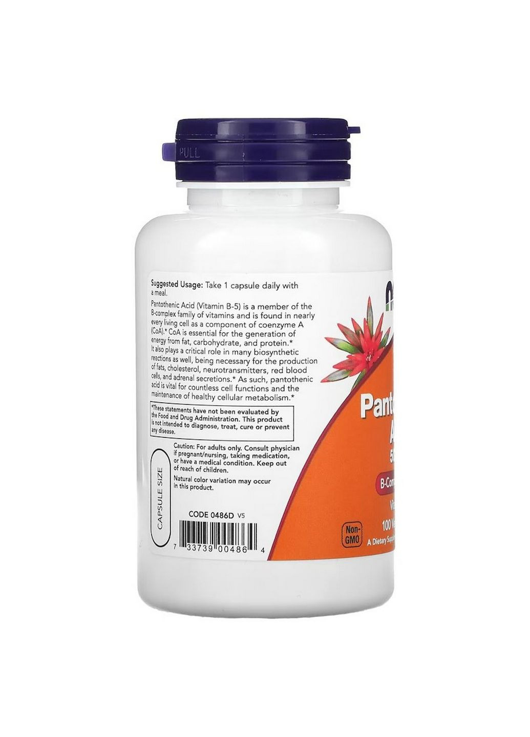 Вітаміни та мінерали Pantothenic Acid 500 mg, 100 вегакапсул Now (293340721)