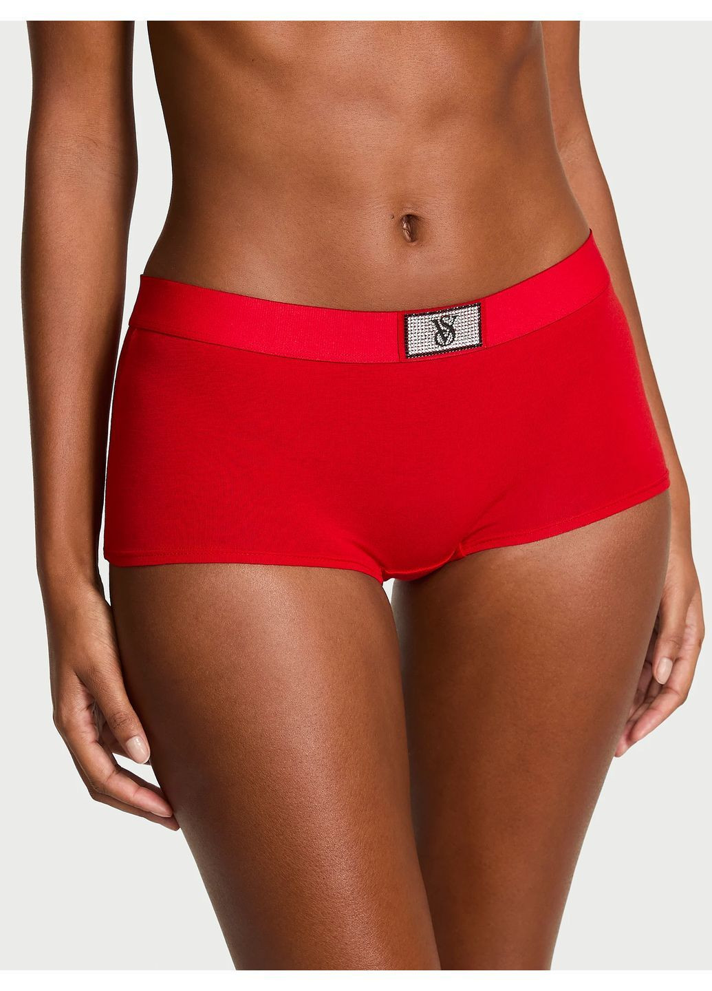 Котоновые трусики-шорты со стразами Victoria's Secret Logo Cotton Shine Patch Boyshort Panty (368760823)