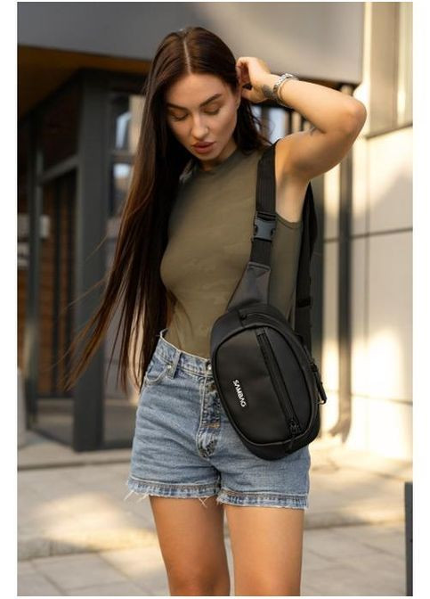 Сумка крос-боді через плече з екошкіри жіноча для документів та для телефону середня Чорний 40358 Sambag (361970286)