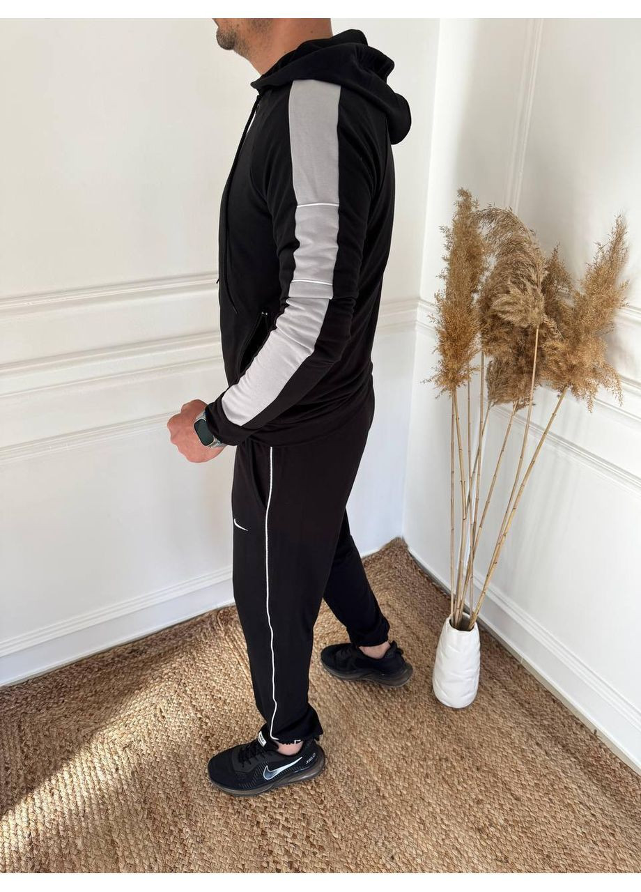 Чорний демісезонний костюм стильний спортивний двонитка штани та кофта на блискаці Україна
