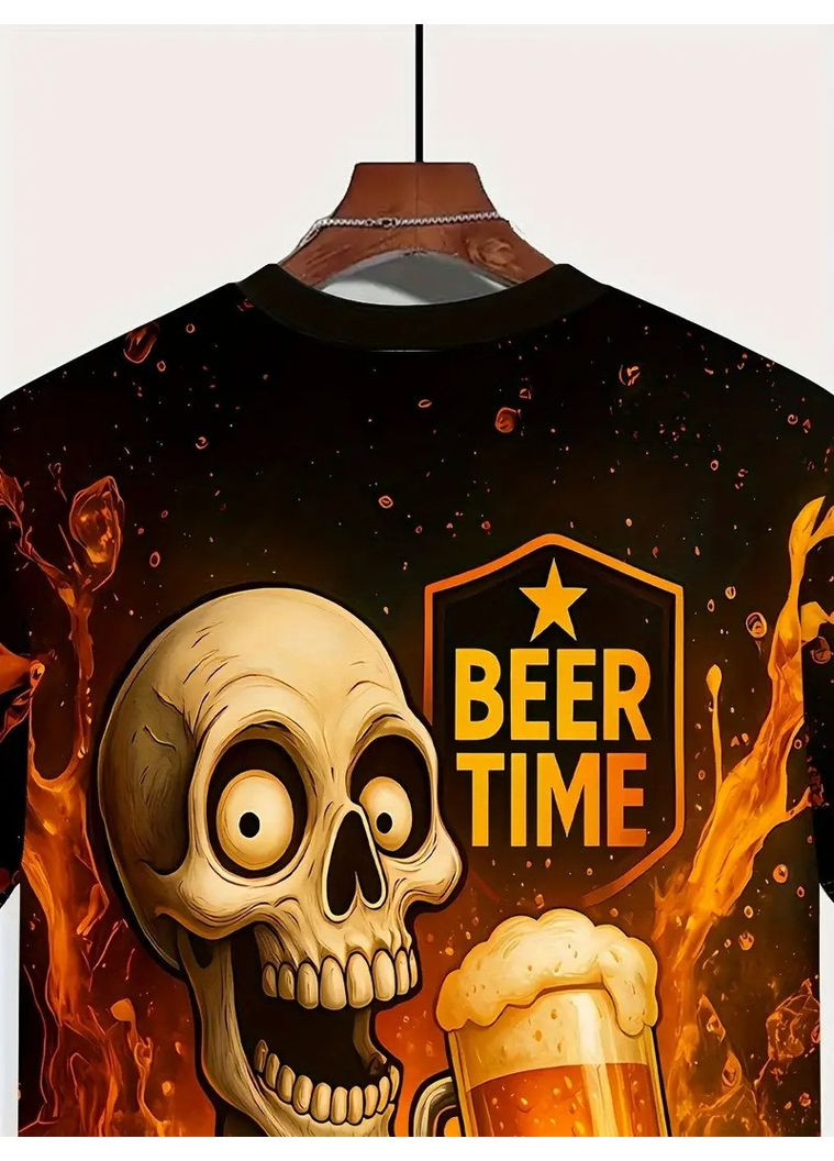 Комбінована футболка чоловіча 3d-принт скелет тримає келих пива і напис час пива термо дихаюча l 52 luxaurum342 No Brand