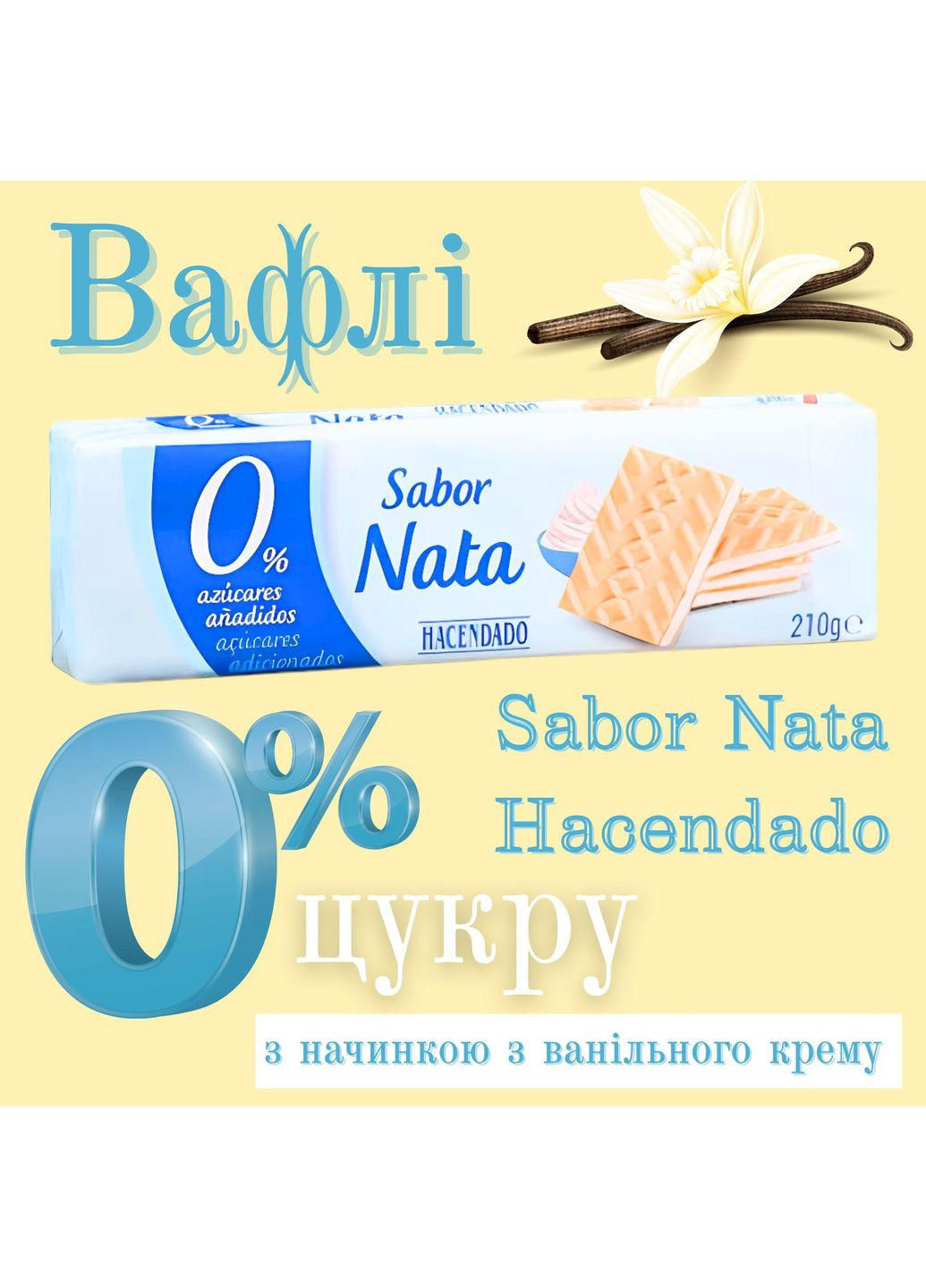 Вафлі Sabor Nata Hacendado без цукру Deliplus (351382454)