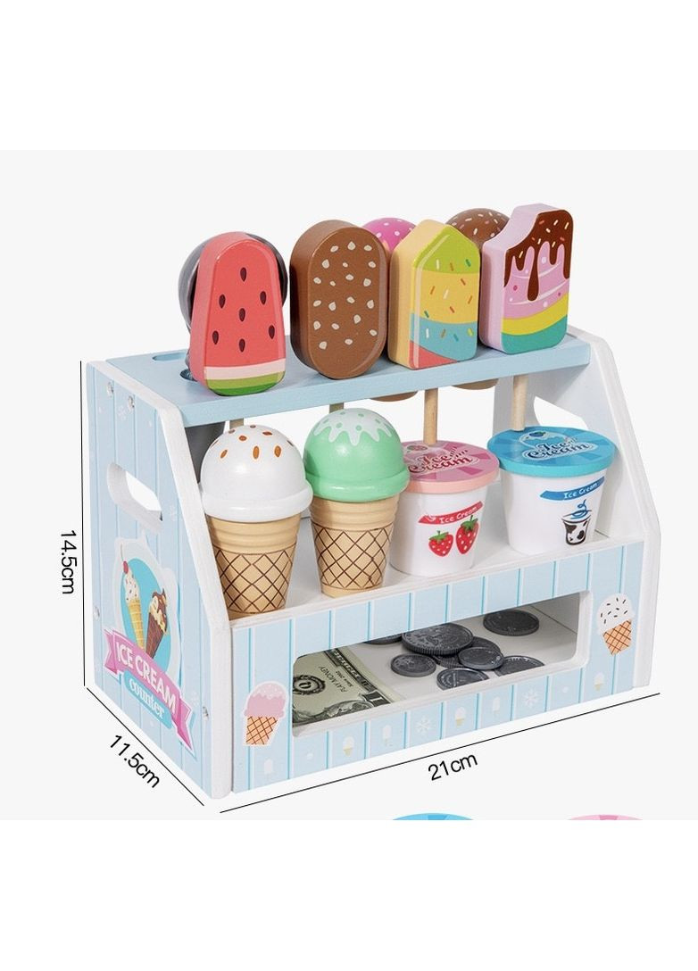 Дерев’яний набір морозива Ice Cream Counter • Ігровий прилавок з ріжками, ескімо, кульками та аксесуарами No Brand (370625930)