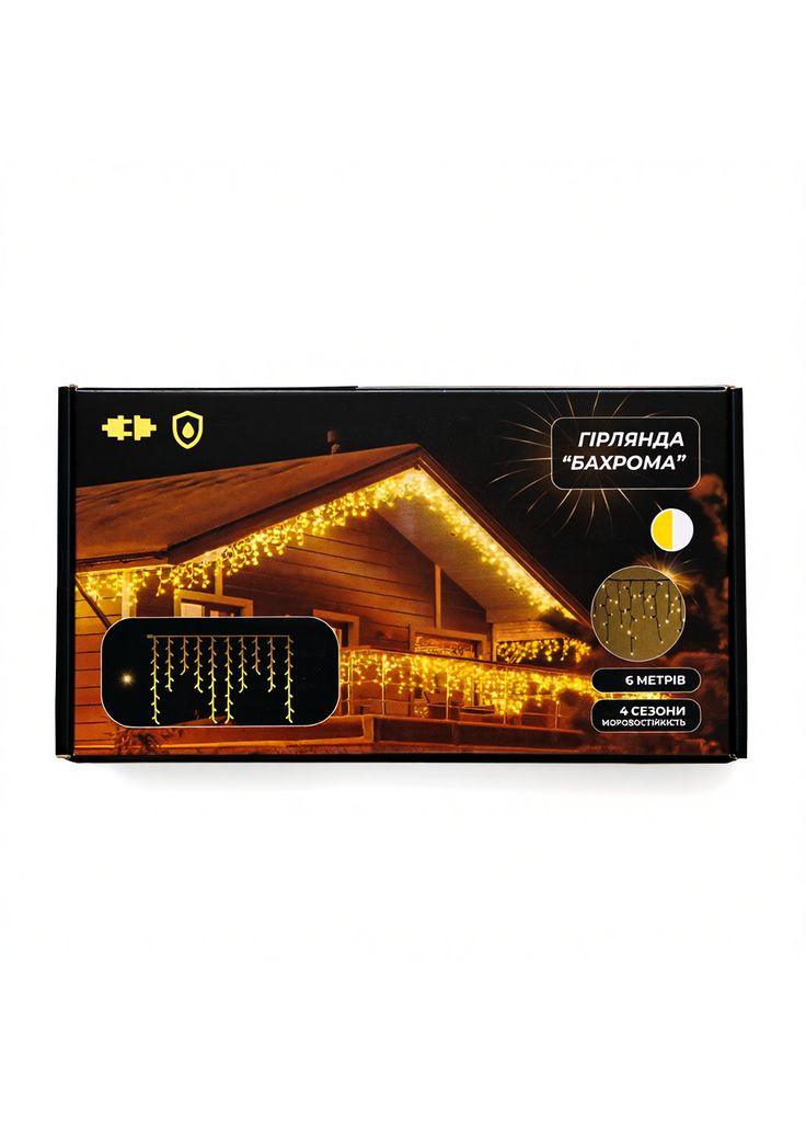 Новорічна гірлянда вулична Бахрома 6 м 105 LED чорний провід Жовтий 6МBY Garlando (366219498)