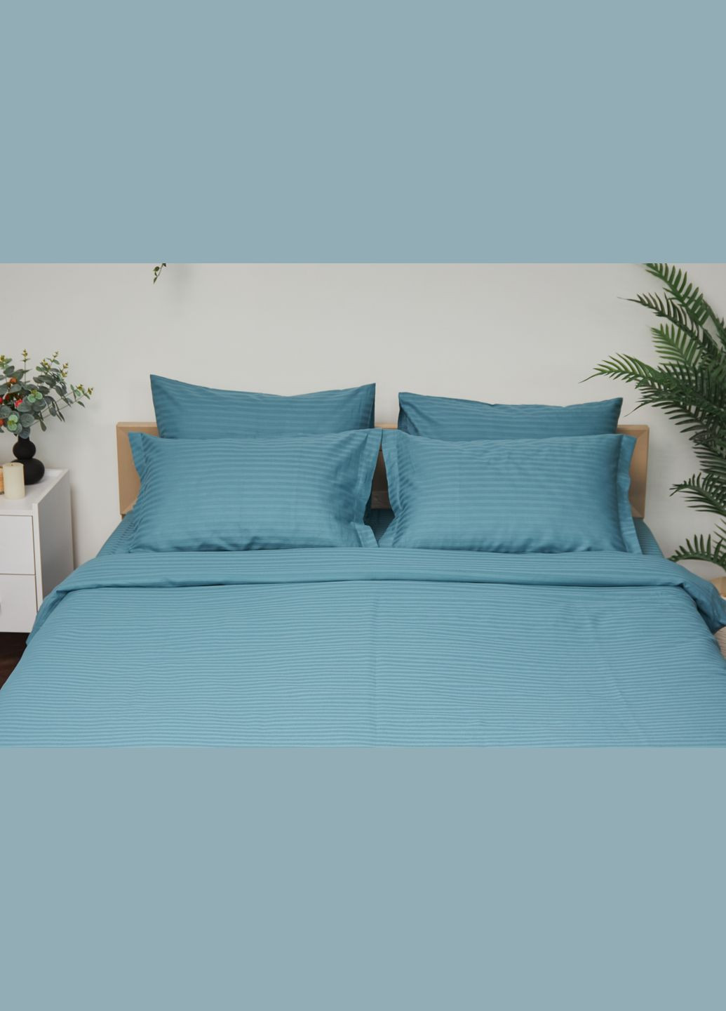 Комплект постельного белья семейный 160х220х2 наволочки 4х70х70 Satin Stripe (MS-820000589) Moon&Star Stripe Green (284416529)