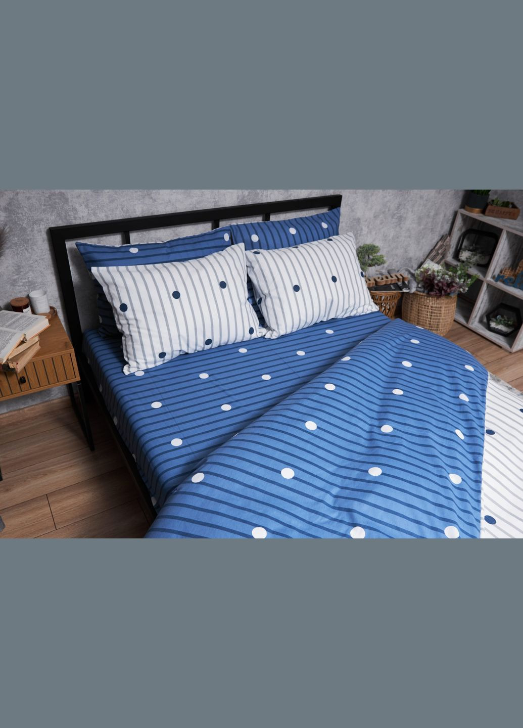 Комплект постельного белья Бязь Gold Люкс «» полуторный евро 160х220 наволочки 4х70х70 (MS-820004784) Moon&Star peas blue (293148211)