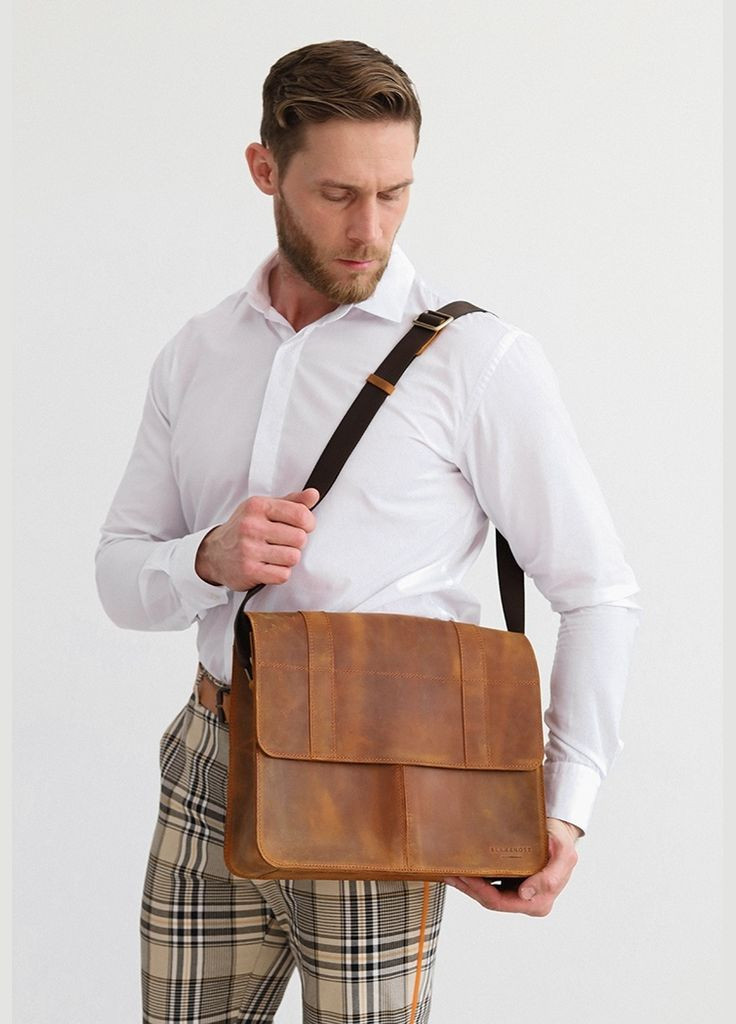 Кожаная сумка-портфель Classic светло-коричневый Crazy Horse с эффектом Pull Up (A-028638) BlankNote (327874055)