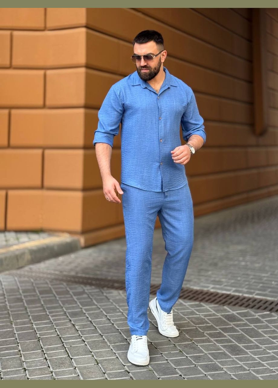 Синий летний костюм с рубашкой, брючный Україна Your style