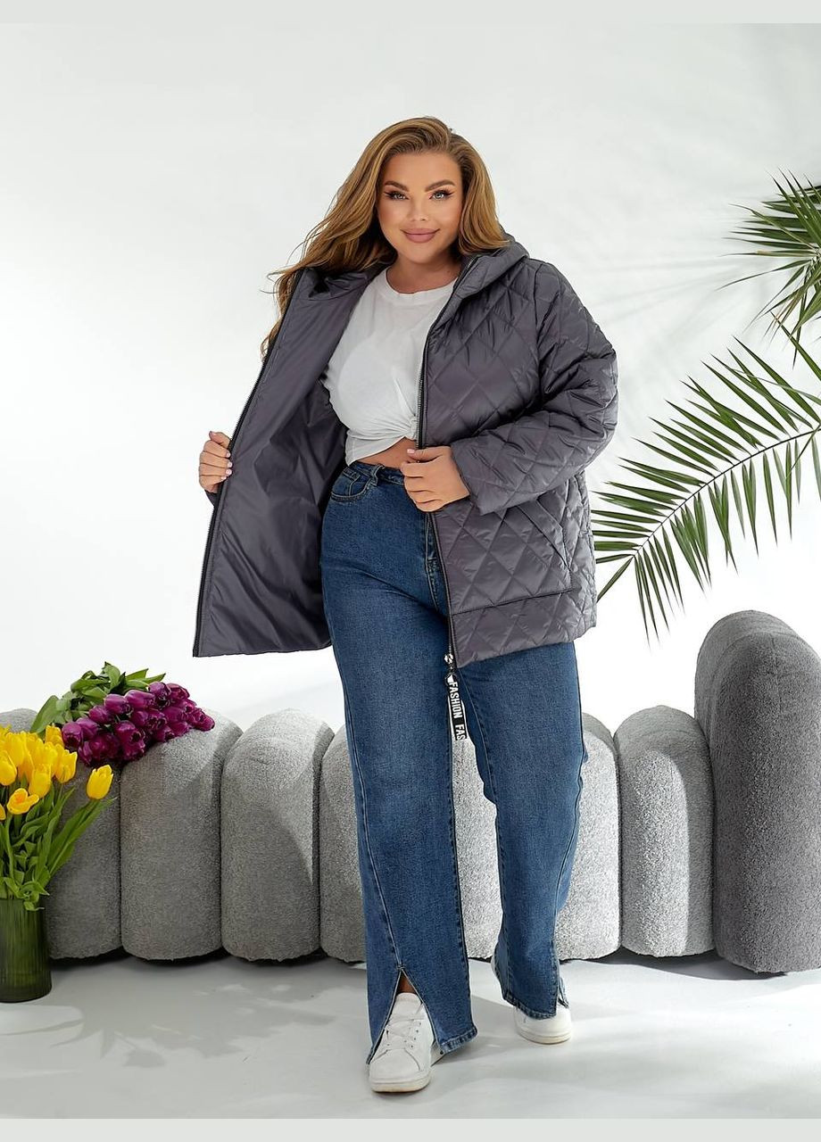 Графитовая демисезонная женская стеганная демисезонная куртка больших размеров No Brand