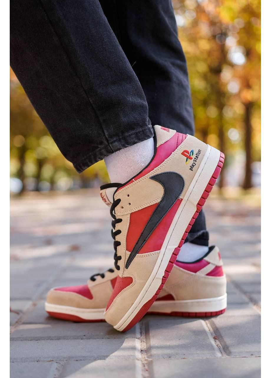 КРОСІВКИ ЖІНОЧІ NIKE SB DUNK LOW X TRAVIS SCOTT PLAYSTATION RED НАЙК СБ ДАНК No Brand білі демісезони (368888003)