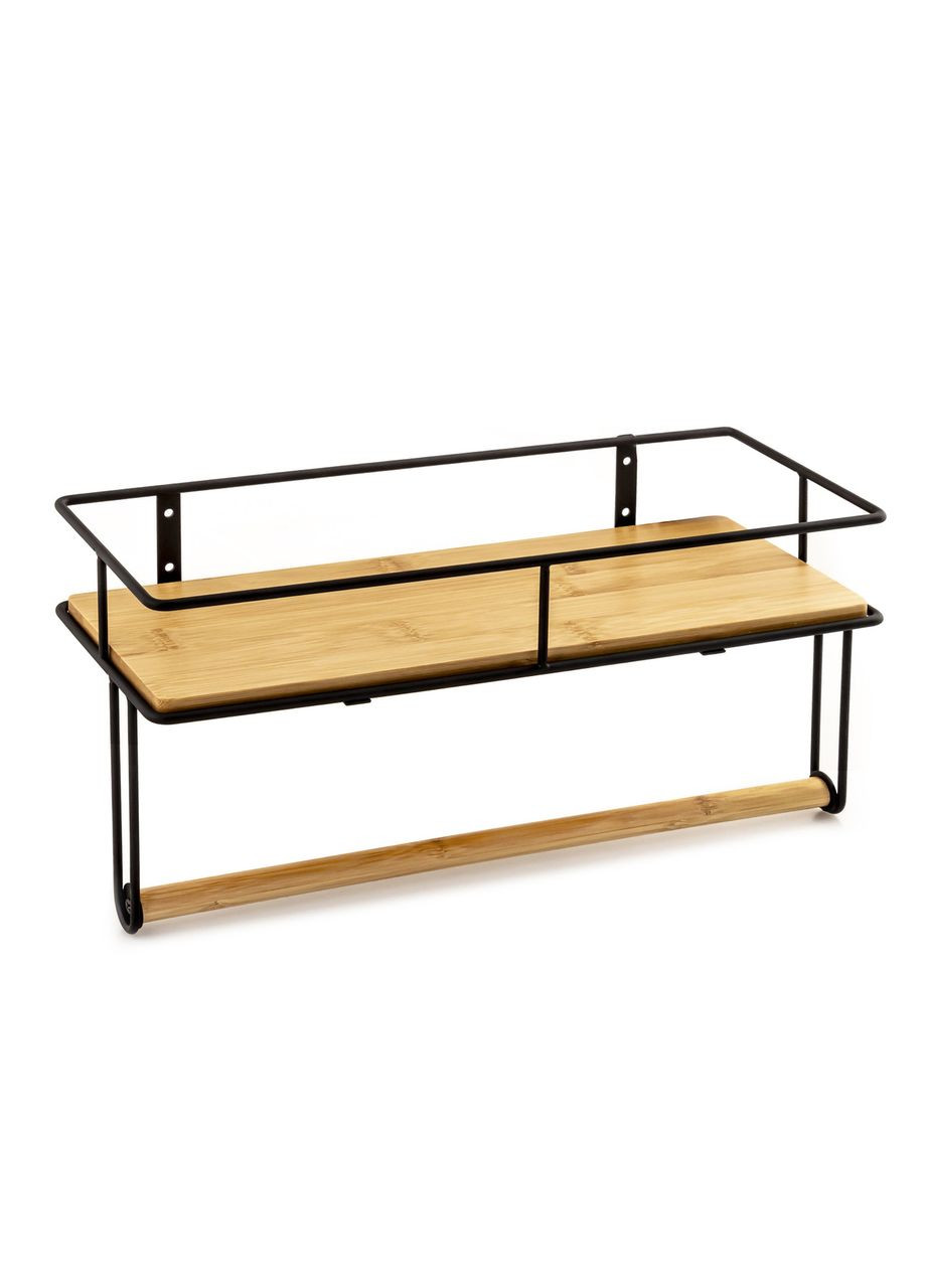 Полка проволочная одноярусная с держателем черная, бамбук AWD02081934 AWD Interior (313453388)