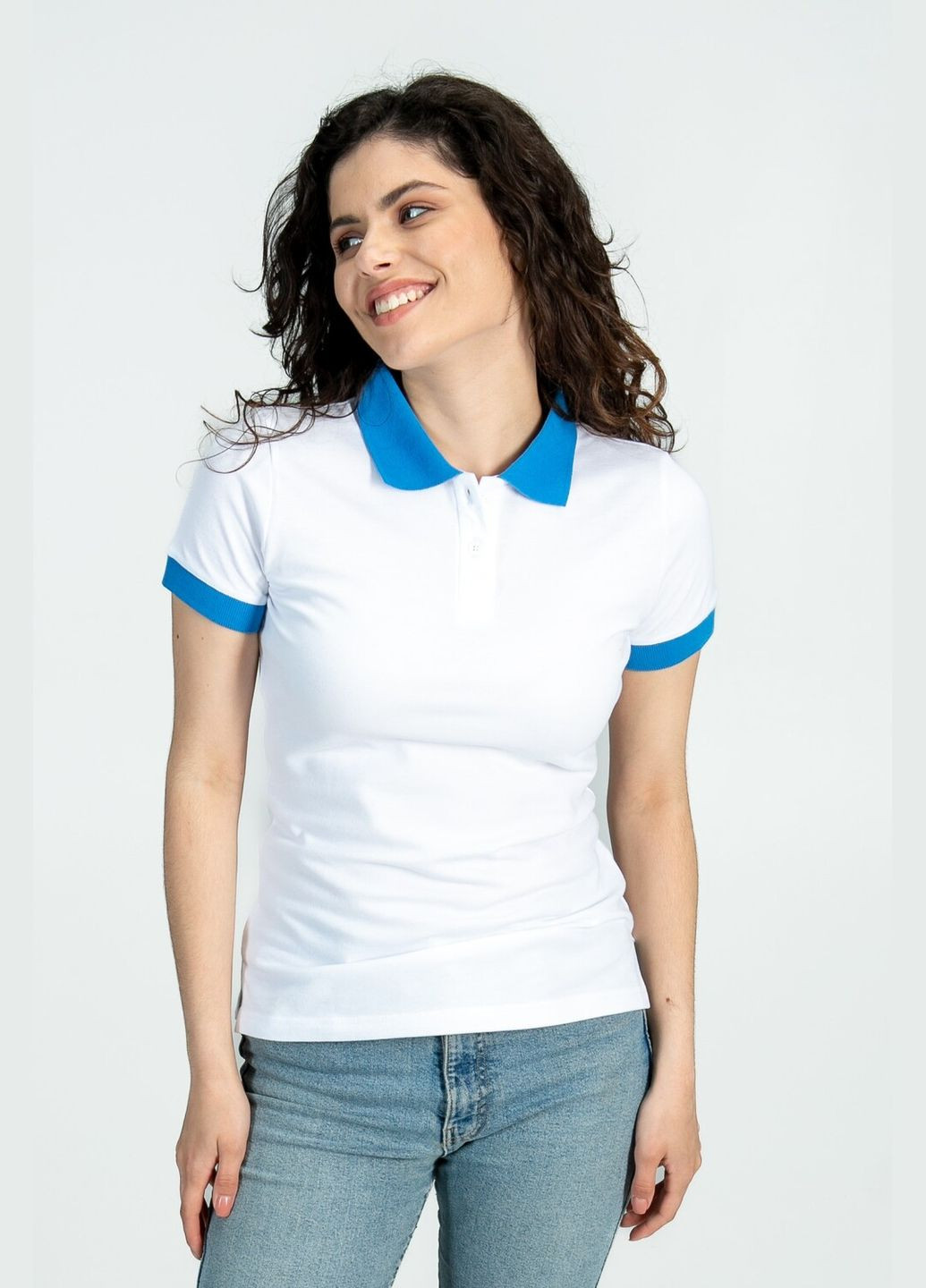 Біла з небесними манжетами і комірцем футболка поло жіноча CLASSIC XS(40) TvoePolo - (316321708)