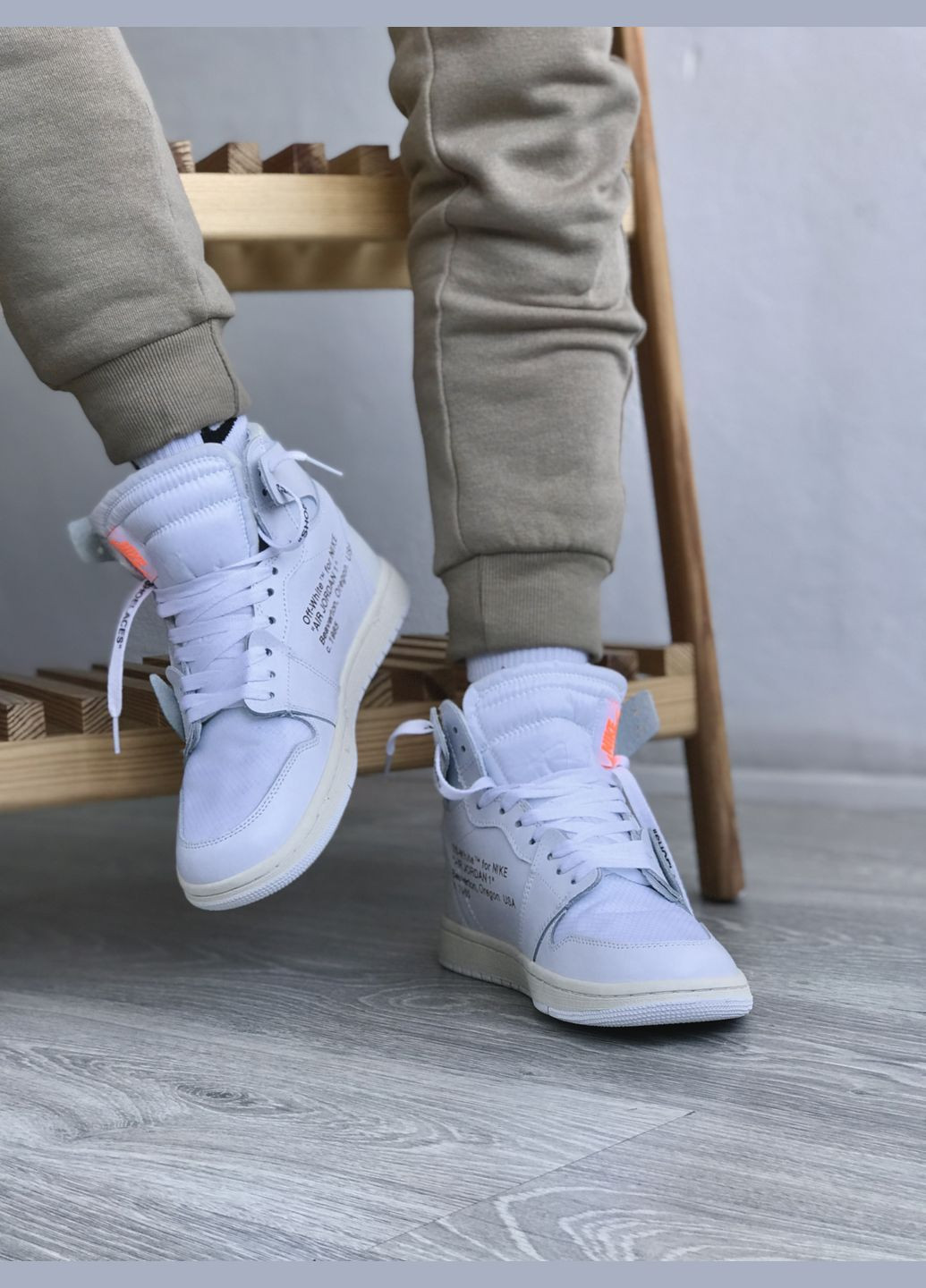 Білі всесезон кросівки чоловічі і жіночі nike jordan 1 retro off-white white | найк джордан 1 ретро офф-вайт білі No Brand