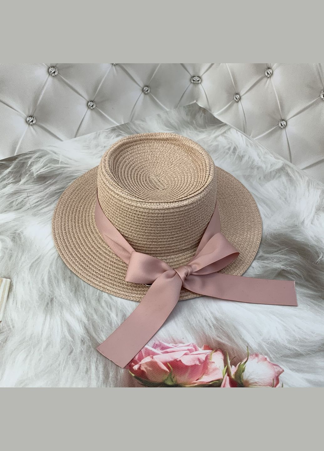 Шляпа женская летняя канотье с атласной лентой ELINA No Brand (293943126)