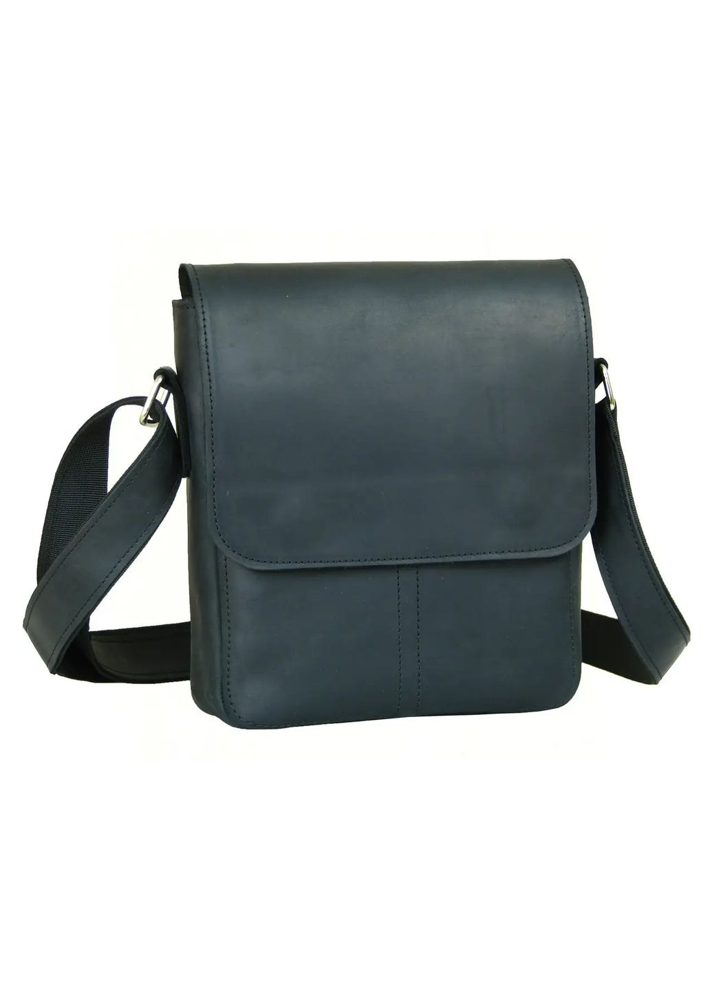 Чоловіча шкіряна сумка через плече планшет месенджер із натуральної шкіри з клапаном чорна GS (329150514)