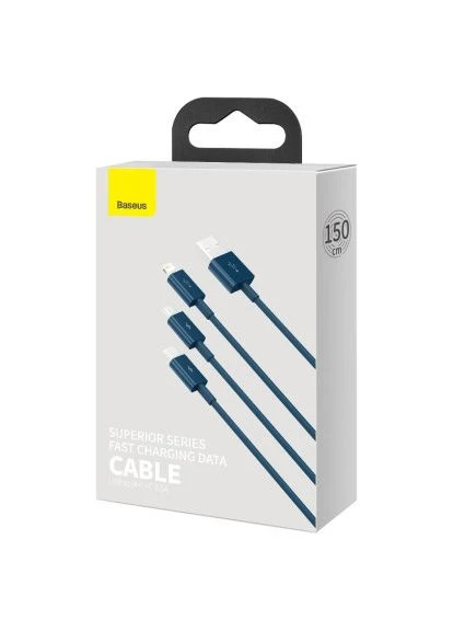 Дата кабель USB 2.0 AM to Lightning + Micro 5P + Type-C 1.5m 3.5A blue (CAMLTYS-03) Baseus (396693582)