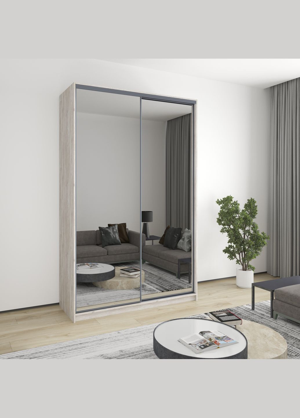 Шафа-купе дводверна Баварія 2 Дзеркала 150x60x240 см Аляска сірий (MBS-4405) MebelStar (349808308)
