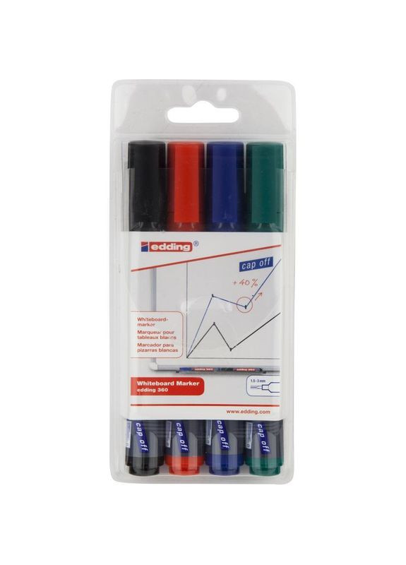 Набір маркерів для сухостираємих дошок, 4 кольори, e360 Edding (280941471)