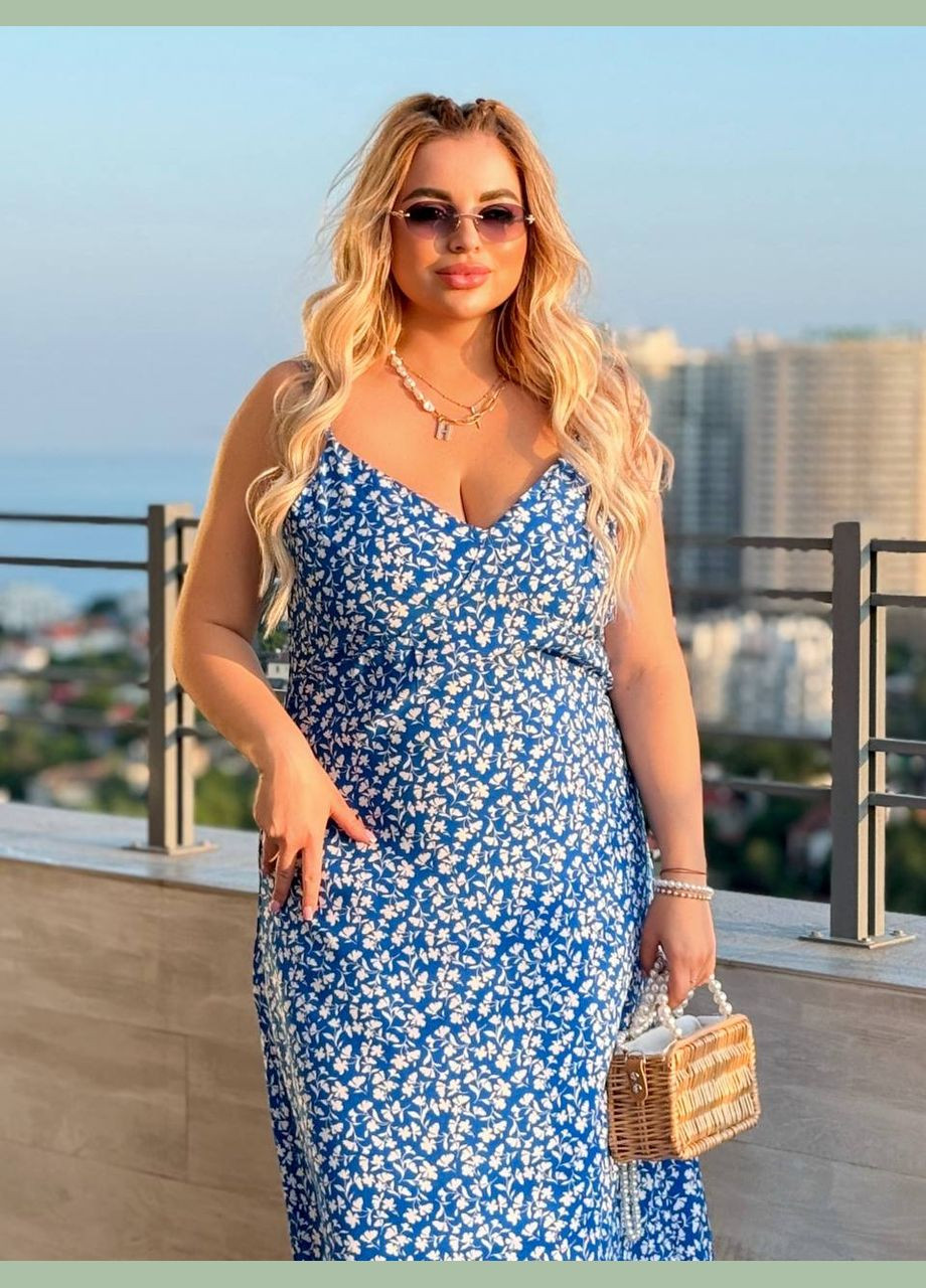 Синее повседневный платье No Brand с цветочным принтом