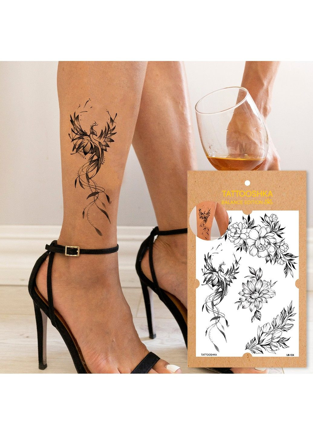 Тату набор "Цветы и феникс" Tattooshka (303140442)