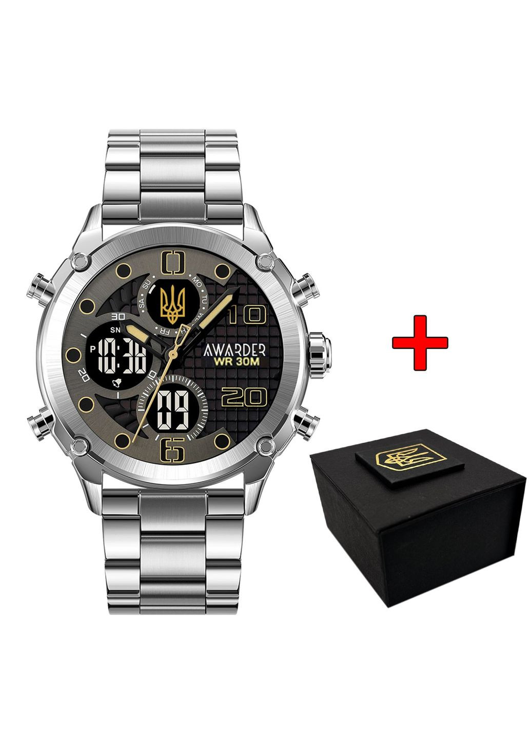 Годинник Тризуб кварцові чоловічі з будильником та календарем сріблясті електронні стрілочні ProDobro (367266283)