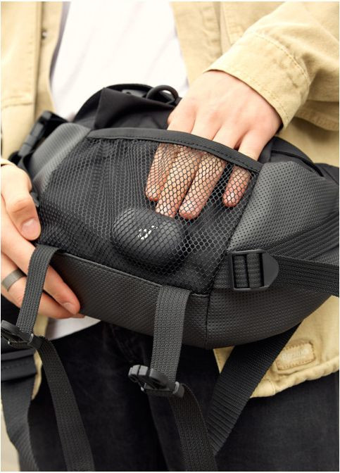 Большая мужская поясная сумка бананка для планшета DynamicDart черная тканевая (R-80411701m-VS) Sambag (302450084)