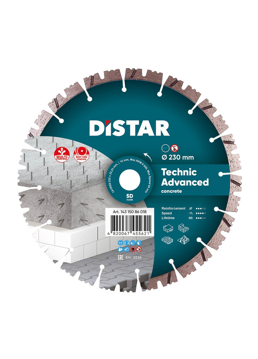 Круг алмазний відрізний Technic Advanced 1A1RSS/C3 232 x 22.23 Сегментний диск для бетону цегли мармуру 14315086018 (10061) Distar (286422772)