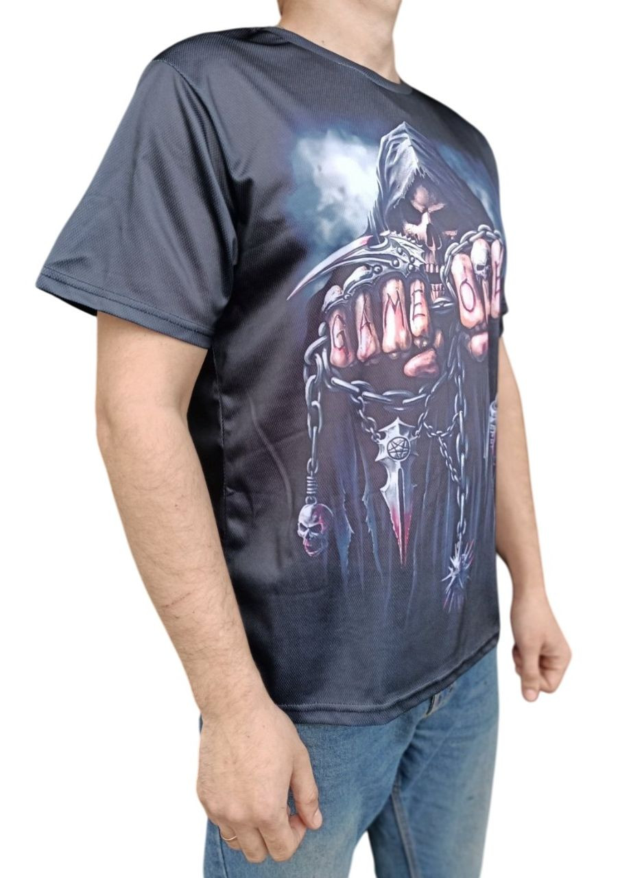Черная футболка со скелетом черепом кулаки размер хxl No Brand