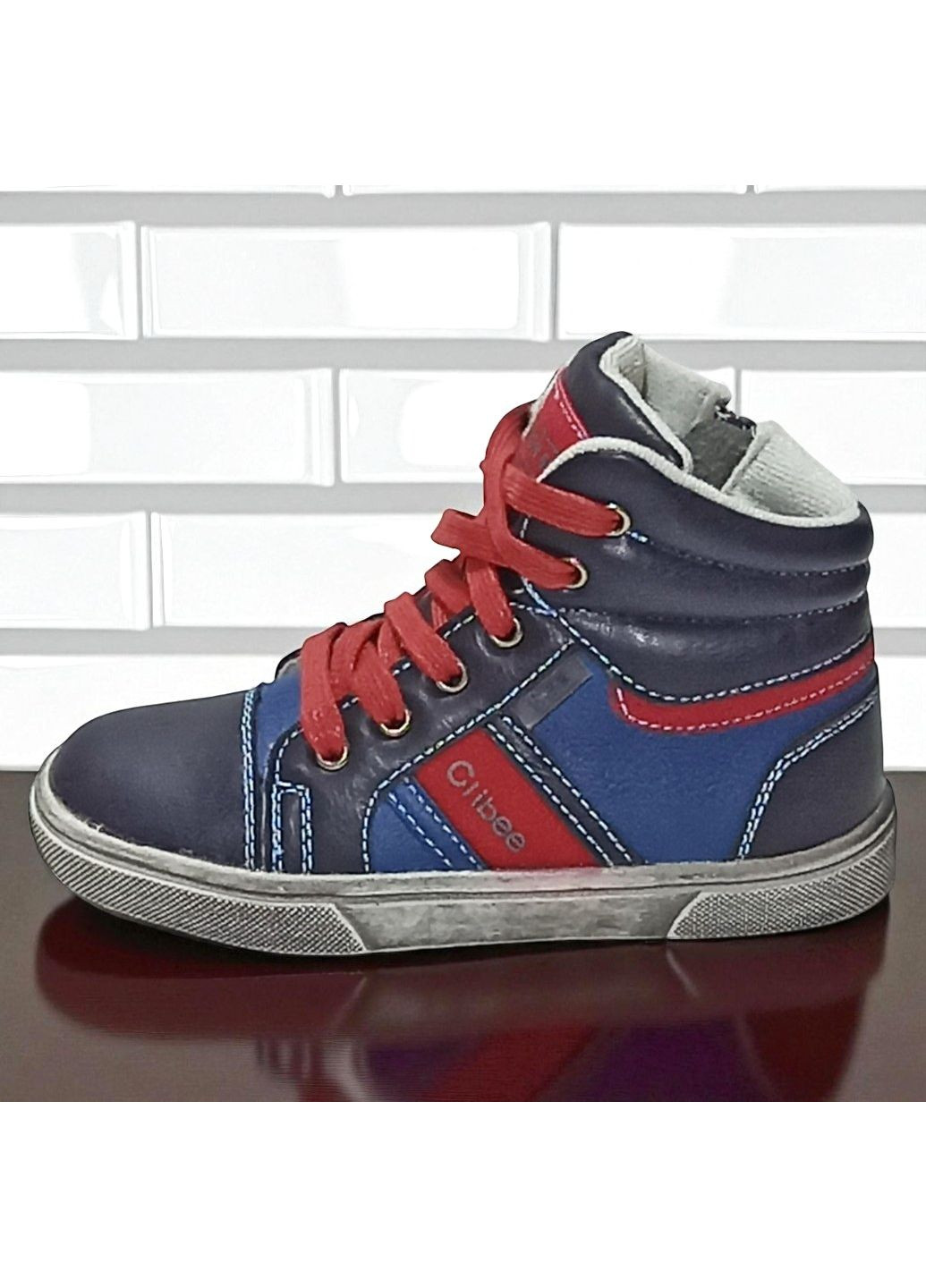 Синие спортивные, повседневные, кэжуал осенние демисезонные утепленные ботинки хайтопы на флисе для мальчика клиби Clibee